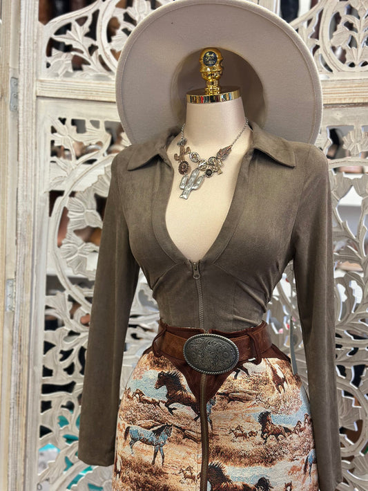 Taupe Zipper - Estira, Stretchy