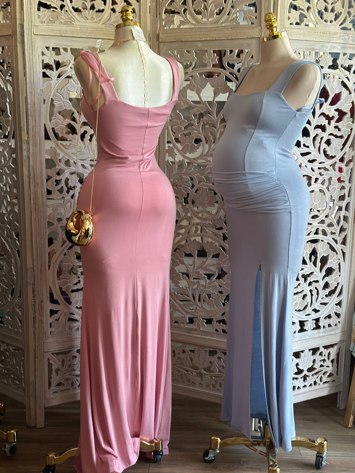 Thick Strap Maxi Slit Dress- Estira, Stretchy