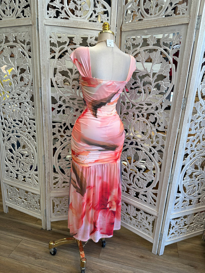 Tie Dye Square Neck Midi Dress -Stretchy, Estira