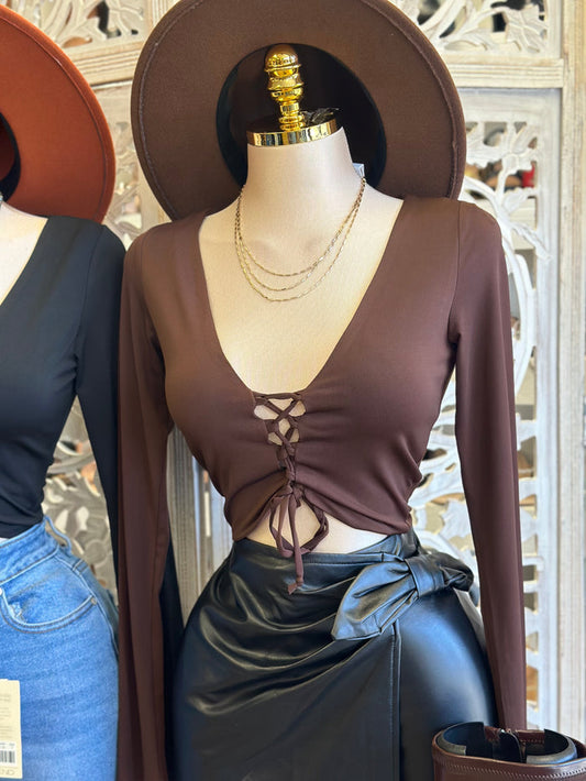 Tie Up Cropped Long Sleeve Blouse-Estira,Stretchy