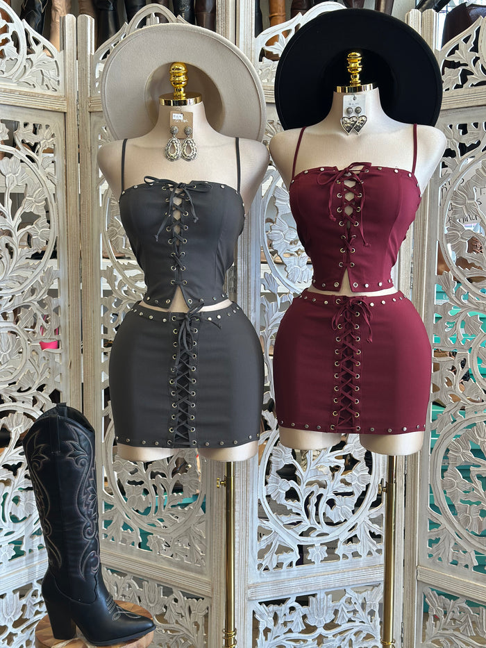 Tie Up Skirt and Top Set- Stretchy,Estira