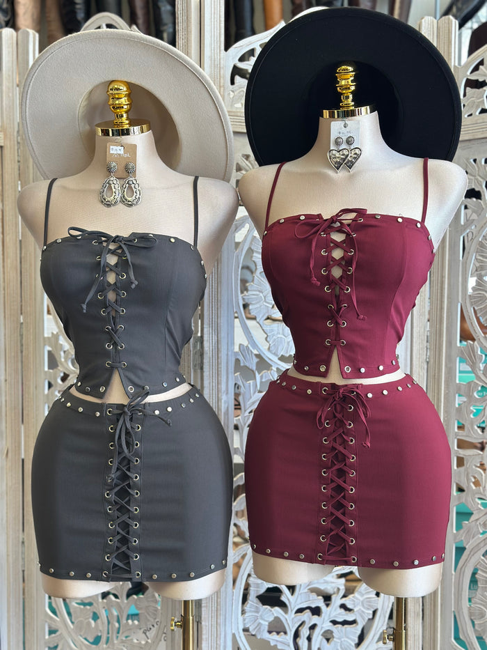 Tie Up Skirt and Top Set- Stretchy,Estira