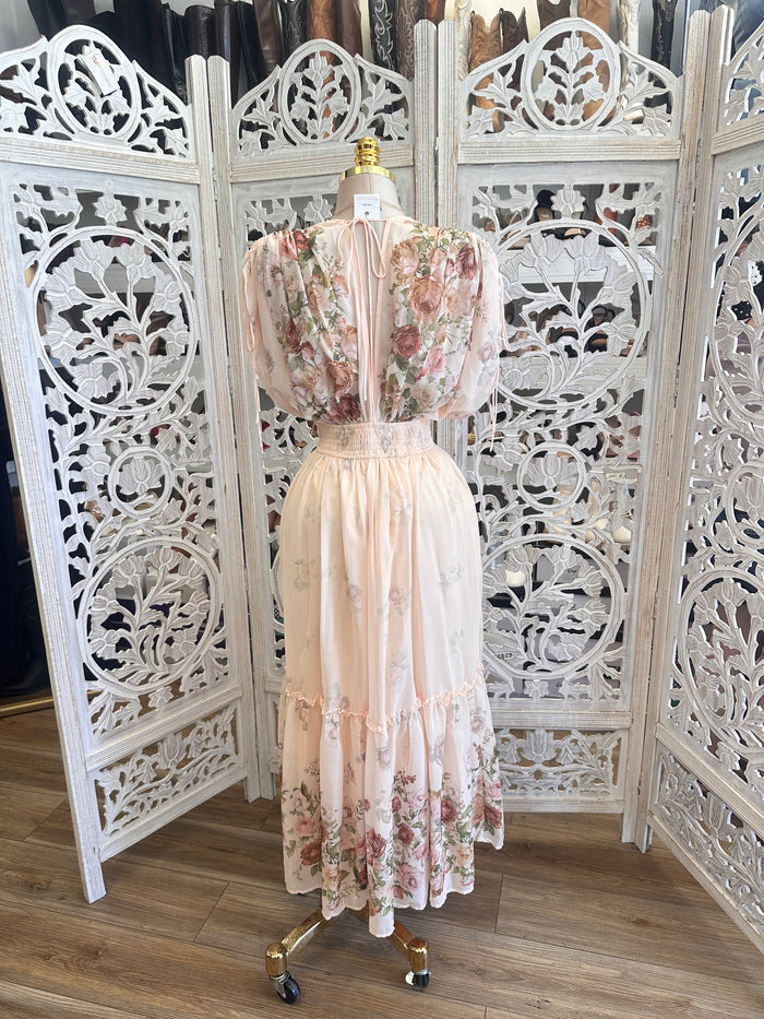 V Neck Floral Midi Dress - Estira, Stretchy