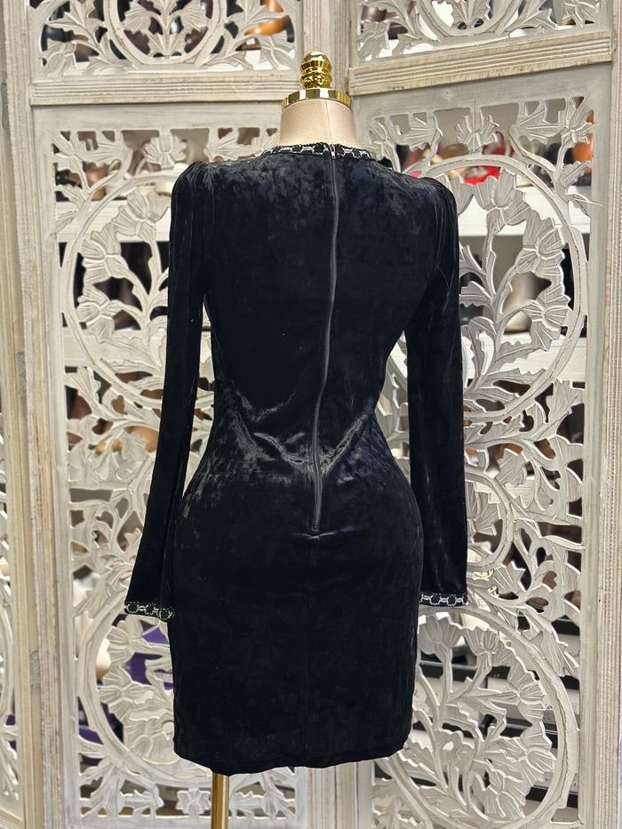 Velvet Bow Embellished Night Dress- Stretchy,Estira