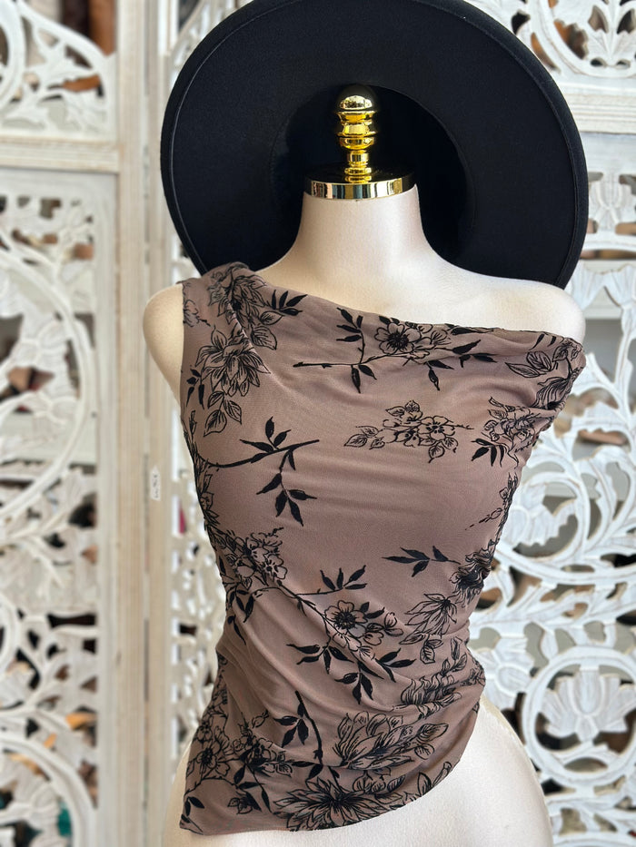 Velvet Flower Asymmetrical Blouse- Estira, Stretchy