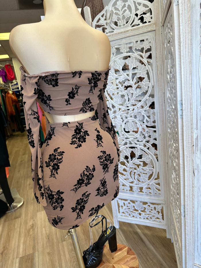 Velvet Flower Ruched Cutout Crossed Mini Dress