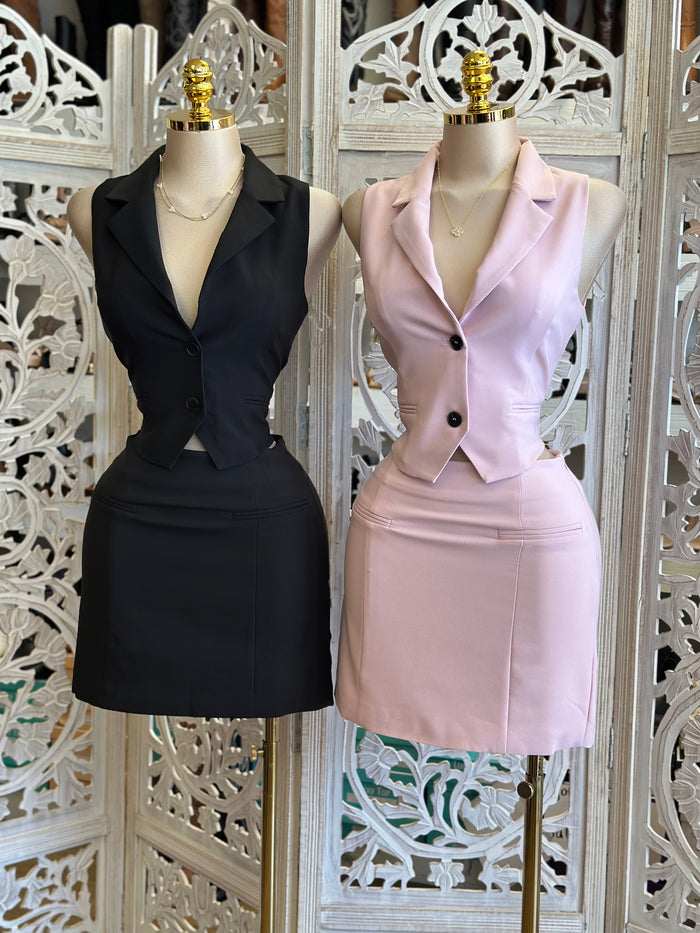 Vest and Mini Skirt Set- Slightly Stretchy,Estira Poco