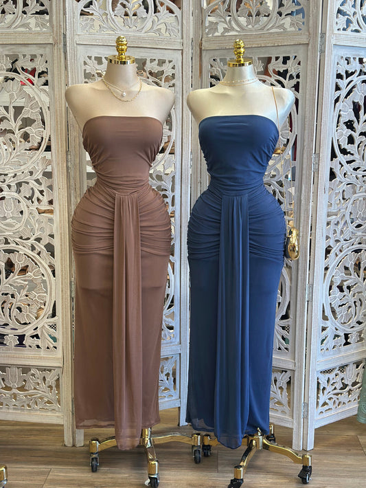 Viola Strapless Midi Dress- Estira, Stretchy