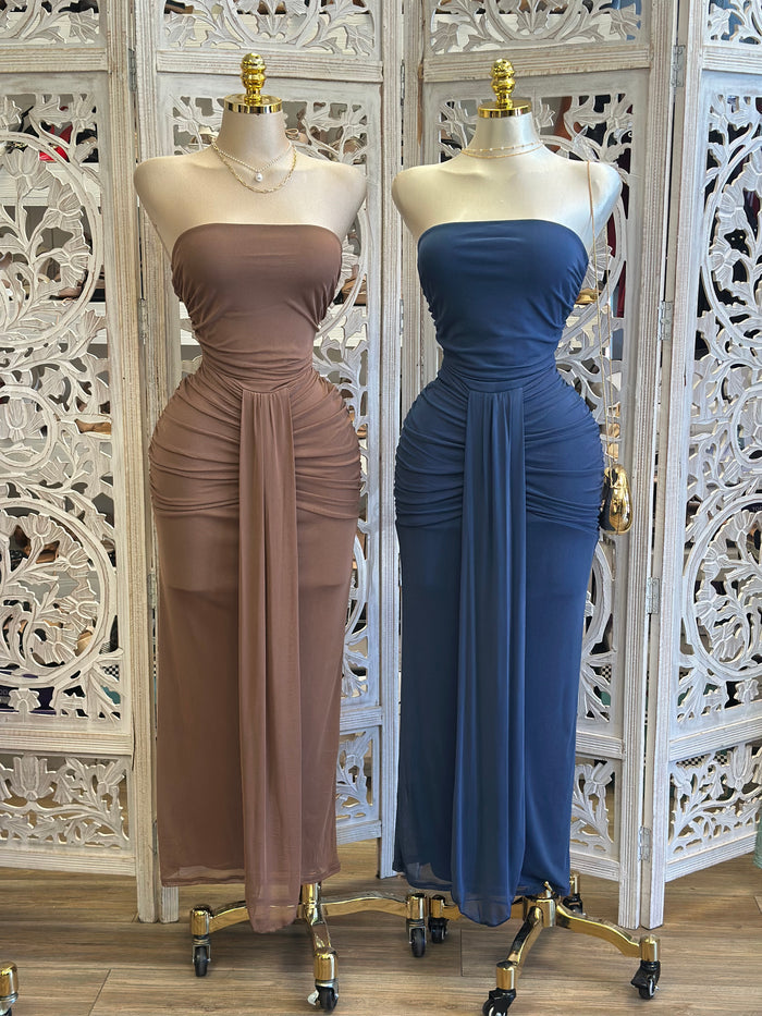 Viola Strapless Midi Dress- Estira, Stretchy