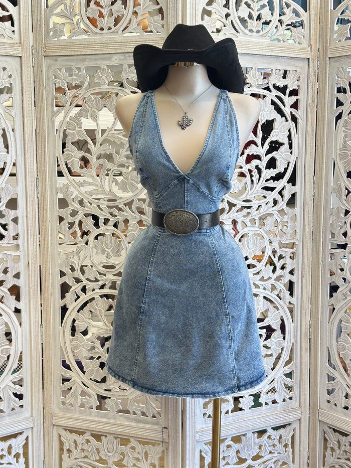 Washed Denim Mini Dress-Stretchy, Estira