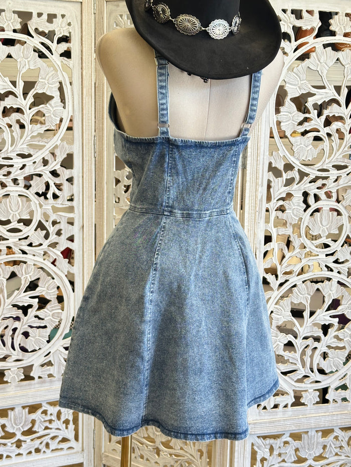 Washed Denim Mini Dress-Stretchy, Estira