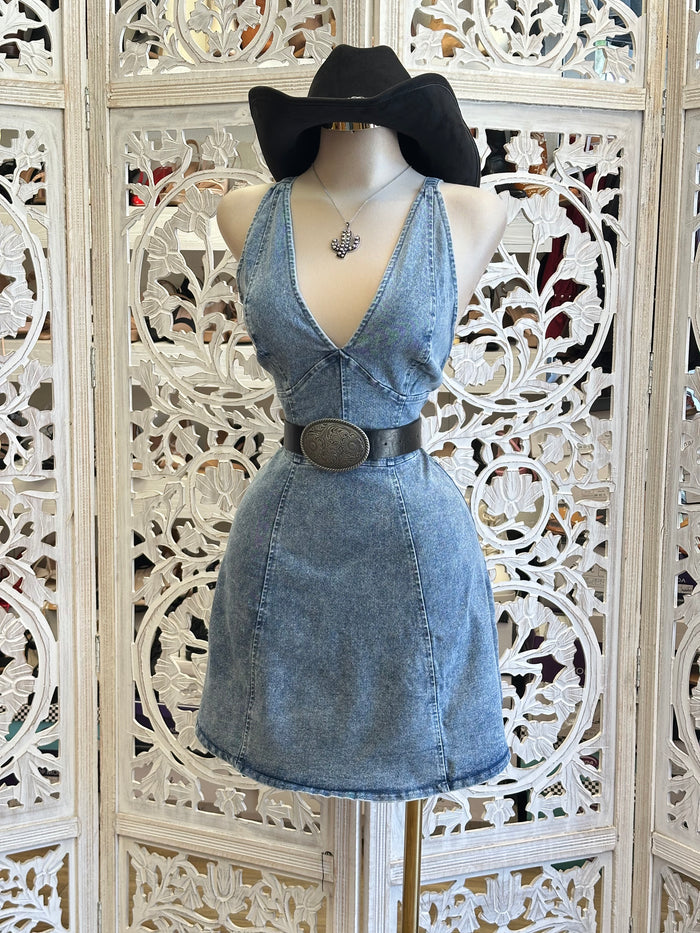 Washed Denim Mini Dress-Stretchy, Estira