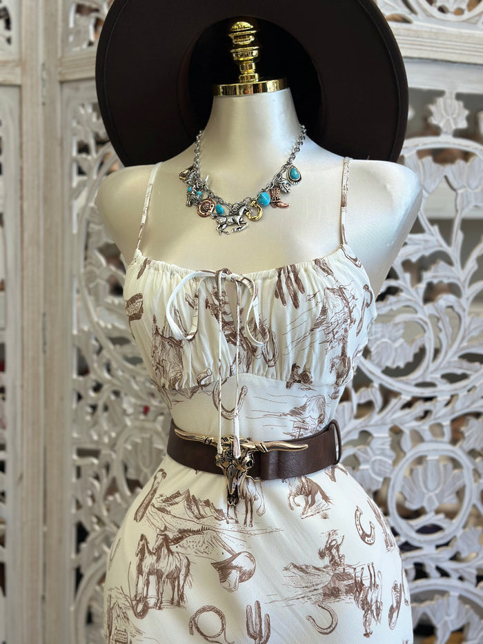 Western Print Maxi Dress- No Estira, Not Stretchy