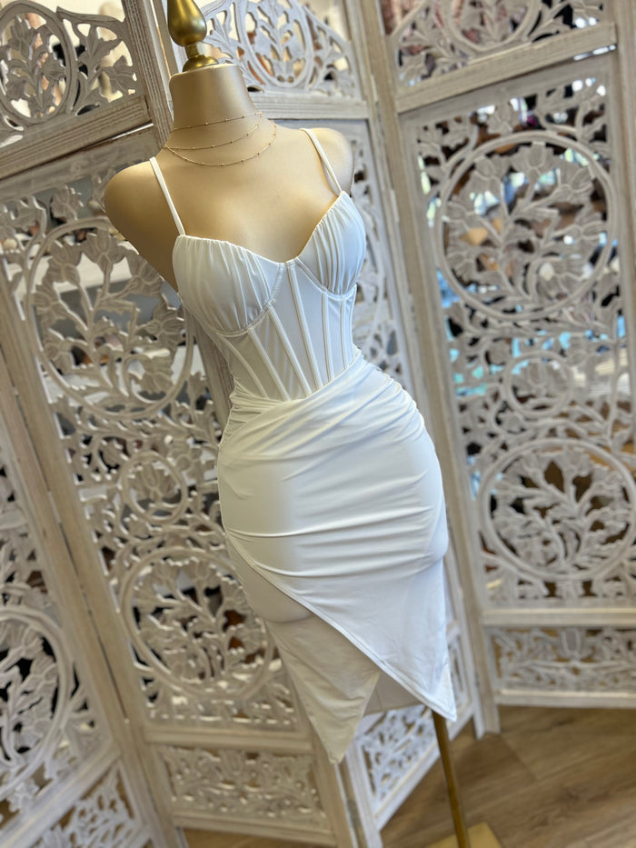 White Corset Draped Dress- Super Stretchy