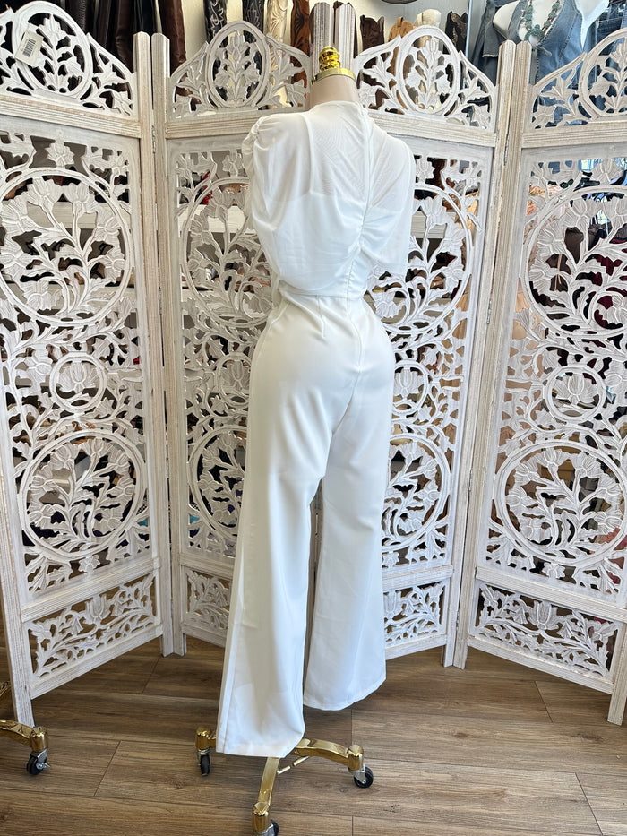 White Draped Jumpsuit - Slightly Stretchy,Estira Poco