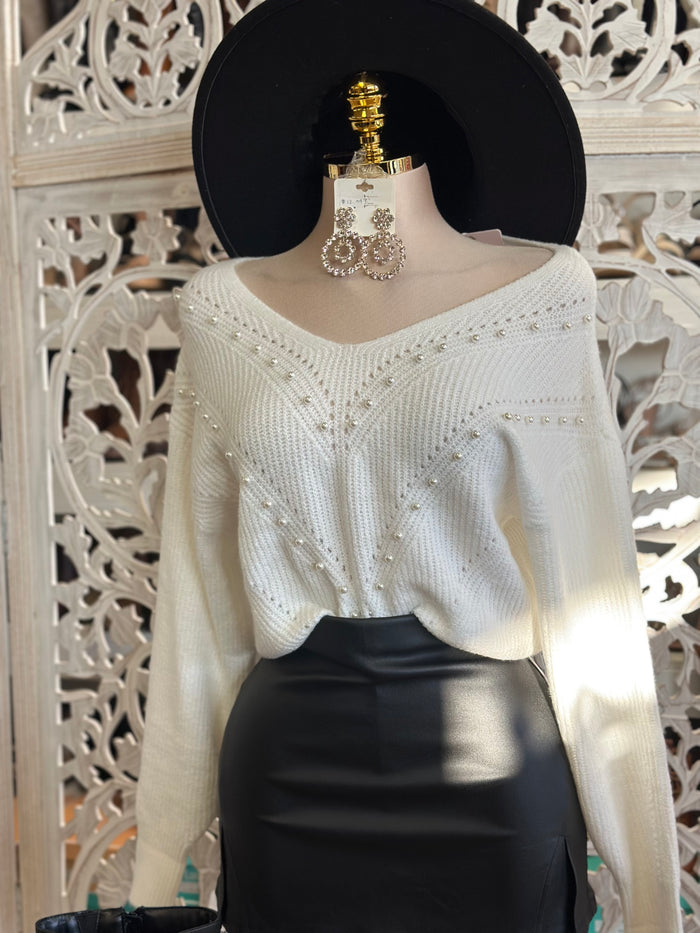 White Pearl Knit Sweater