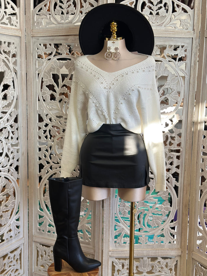 White Pearl Knit Sweater