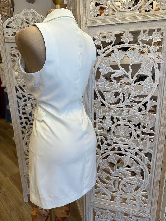 White Sleeveless Coat Dress
