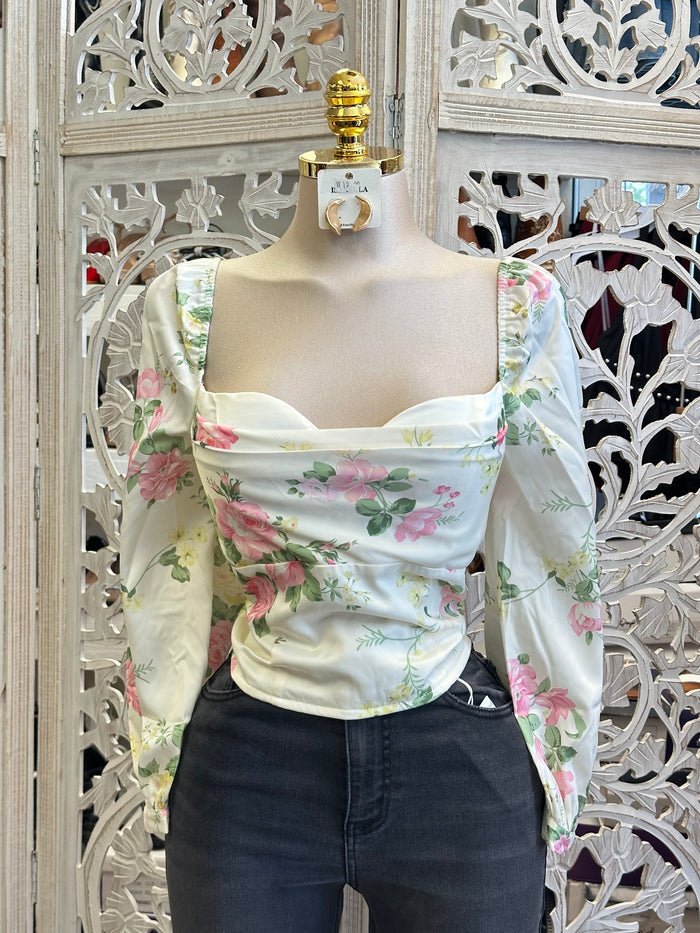 White Square Beck Floral Blouse
