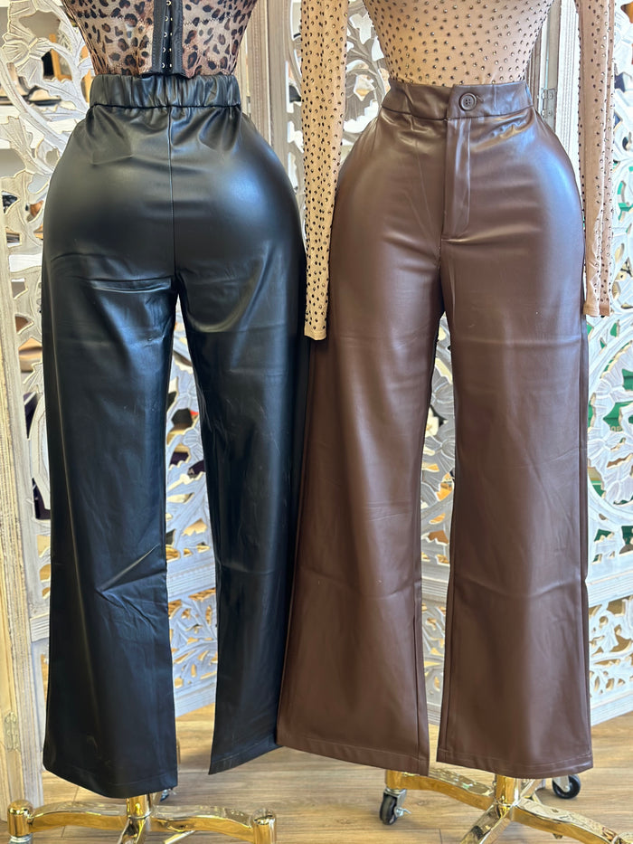 Wide Leg Faux Leather Pants - Stretchy,Estira