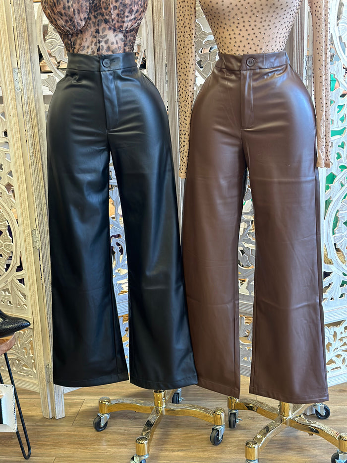 Wide Leg Faux Leather Pants - Stretchy,Estira