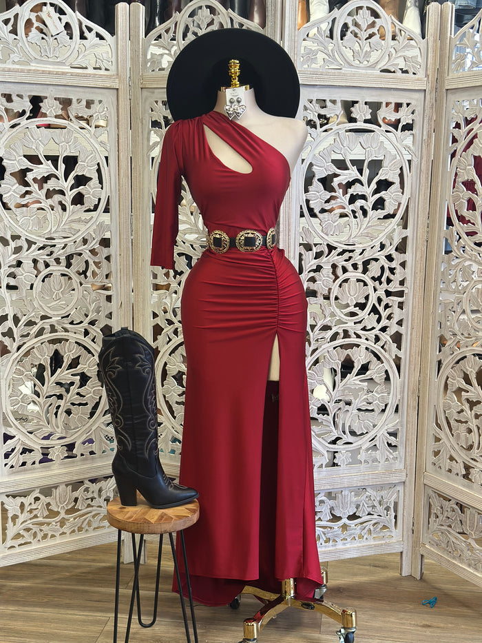 Wine Cutout Maxi Dress-Estira, Stretchy