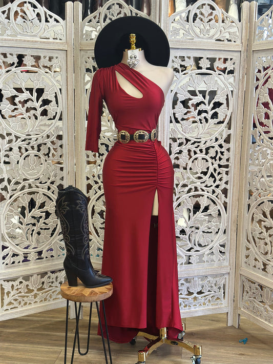 Wine Cutout Maxi Dress-Estira, Stretchy