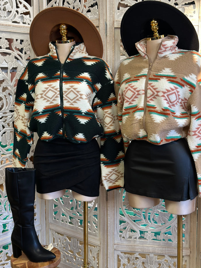 Winter Aztec Print Sherpa Jacket