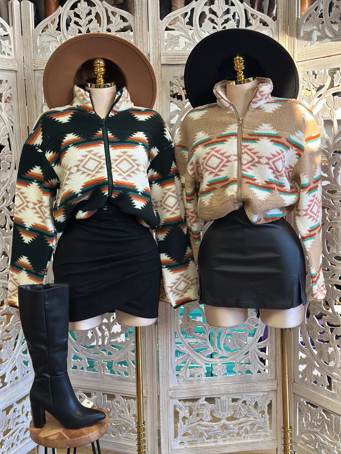 Winter Aztec Print Sherpa Jacket