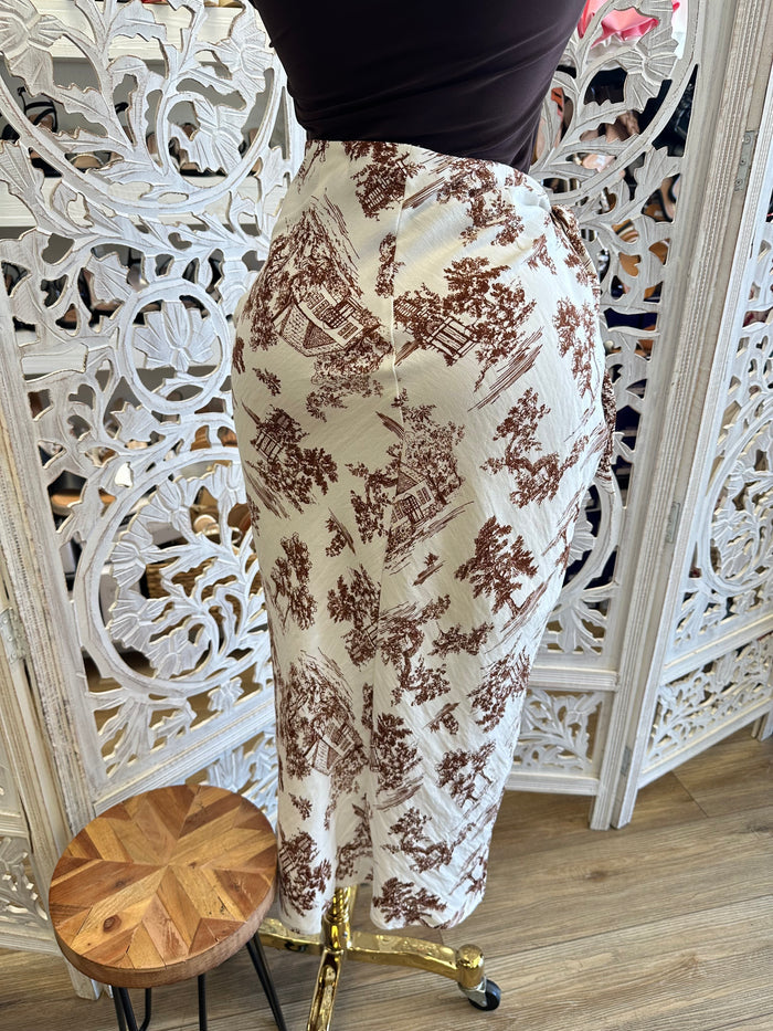 Wrapped Linen Pattern Skirt-  Not Stretchy , No Estira