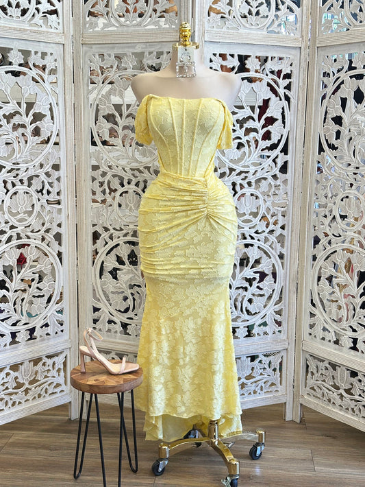 Yellow Corset Floral Dress-Stretchy, Estira