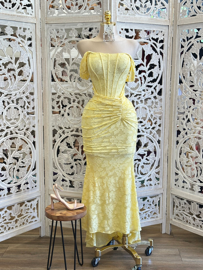 Yellow Corset Floral Dress-Stretchy, Estira