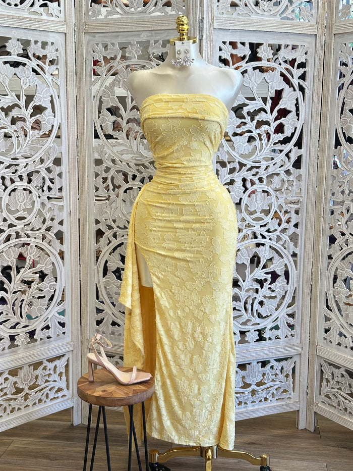 Yellow Fold over Midi Dress-Stretchy, Estira