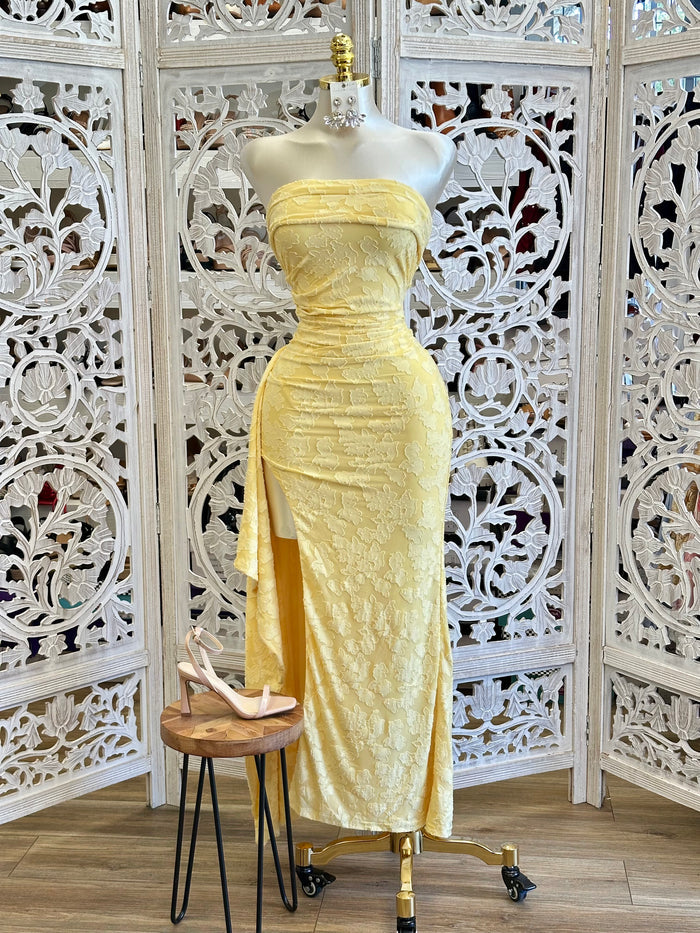 Yellow Fold over Midi Dress-Stretchy, Estira