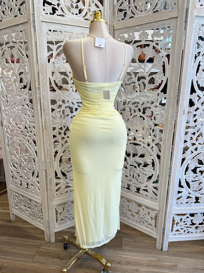 Yellow Mesh Ruffle Dress-Stretchy, Estira