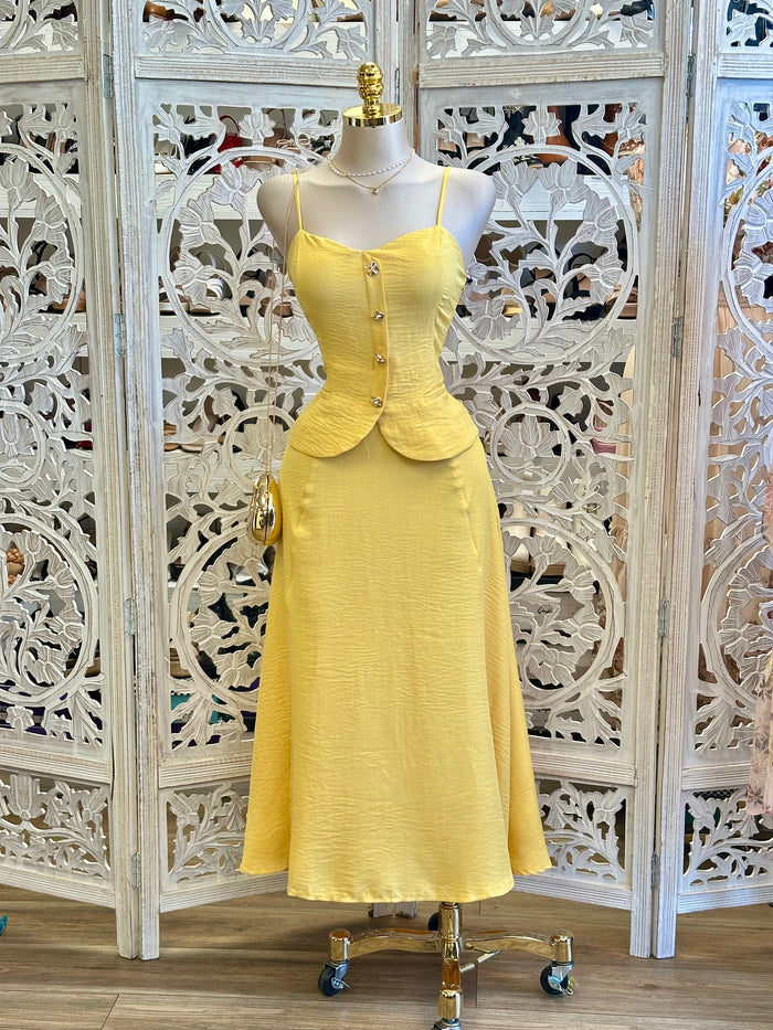Yellow Midi Skirt set- No Estira, Not Stretchy