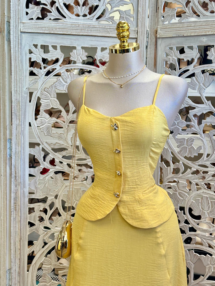 Yellow Midi Skirt set- No Estira, Not Stretchy