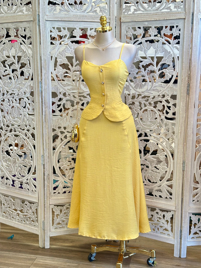 Yellow Midi Skirt set- No Estira, Not Stretchy
