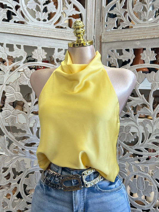 Yellow Satin Backless Blouse